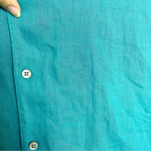 Robert Graham 100% Linen Embroidered Flip Cuff Blue Men's Button-Up Shirt Sz XL - Picture 12 of 16